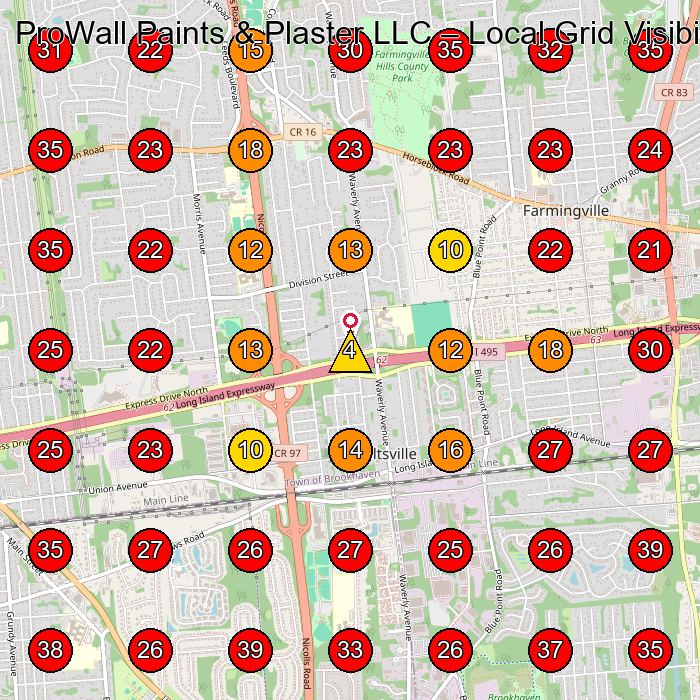 ProWall Paints & Plaster LLC GeoGrid visibility map for Dry Wall Contractor in Bohemia